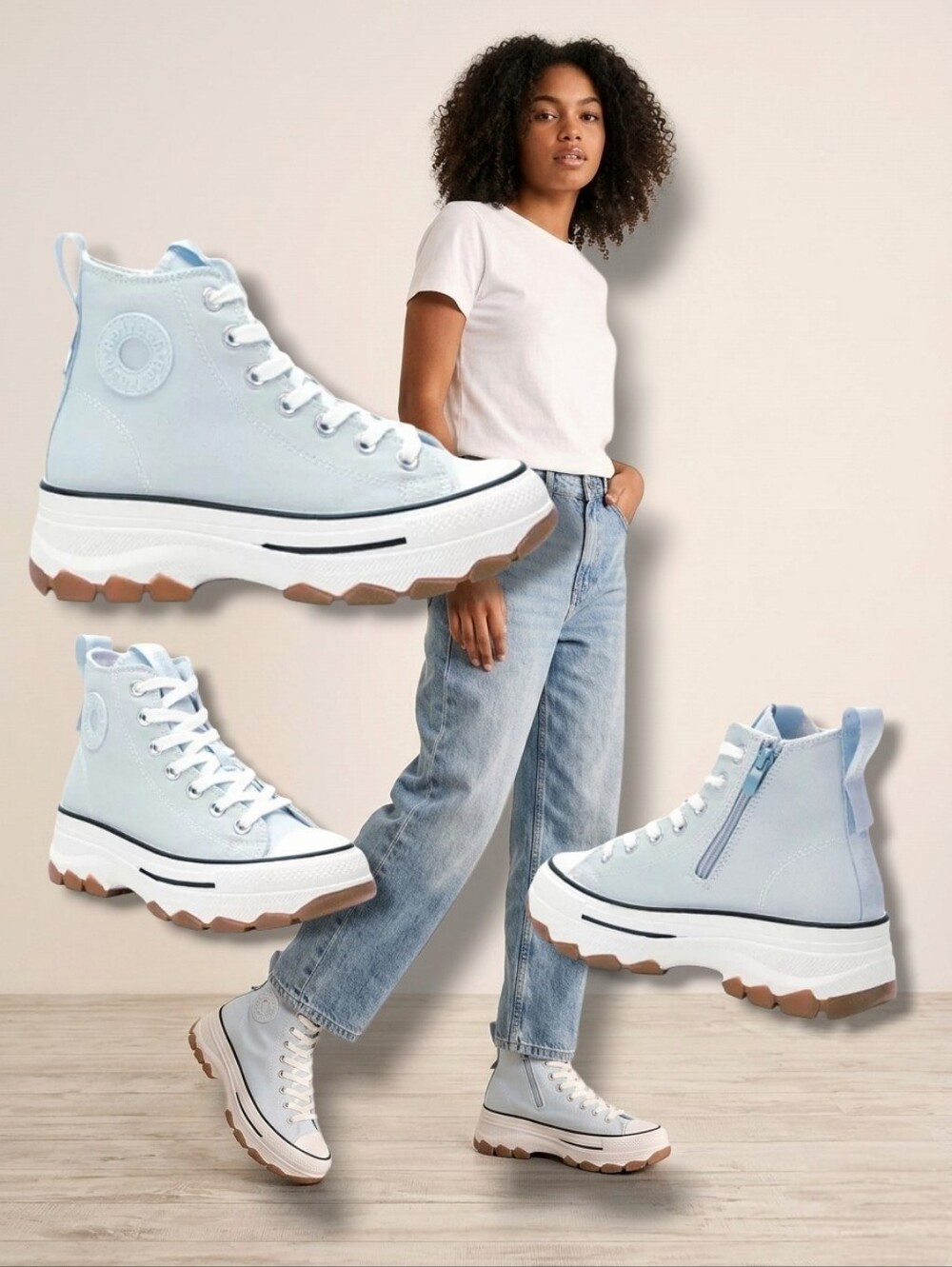 Refresh Women's 17247 High Top Light Blue/White Canvas Vegan Platform Sneakers